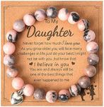 To My Daughter Bracelets Gifts from Mom Dad Inspirational Beaded Bracelet for Daughters Christmas Birthday Gift Pink Beads Bracelet gifts for Bonus Adopted Daughter in Law