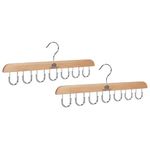 Homestrap 14 Multi-Hook Durable Wood Hanger (Set of 2) with 180 Degree Rotatable Hooks Closet Organiser for Belts, Ties, Scarfs, Cap, Jewellery | Space-Saving, Light-Weight & Sturdy Hanger