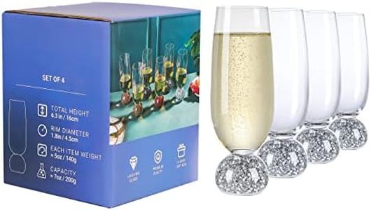Hanjue Champagne Glasses Set of 4, Champagne Flutes, 7 Oz Lead-free Crystal glass, Clear Glasses Set, Bar Glassware, Ideal for Parties, Wedding, Birthday, Christmas, Long-lasting reusable glasses
