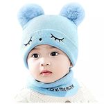 Kids Baby Winter Knit Hat Scarf Set Toddler Girls Boys Woolen Soft Wool Acrylic Lycra Pom Pom Beanie Cap Neck Warmer (Red, 6 Month to 3 Yrs)