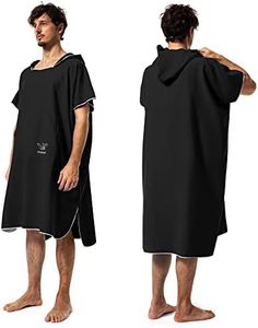 Winthome Poncho Surf Séchage Rapide, Serviette de Bain Microfibre Aidez la Plage à Changer, Peignoir de Bain avec Poche et Capuche, Cape Femme pour Adulte Femme Homme Natation Plages Douche (Noir, M)