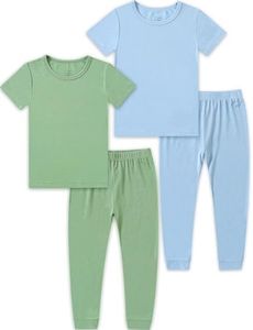 JunNeng Bamboo Viscose Toddler Pajamas,Baby Boy Girl Solid Snug Fit Short Sleeve Summer Sleepwear PJS,Green+Blue B 6-7 Years