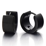 Pair of Black Huggie Hinged Hoop Earrings Unisex Men Women(CA)