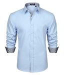 HISDERN Light Blue Dress Shirts for Men Long Sleeve Button Down Collar Regular fit Classic Casual Formal Non Iron Shirt Bleu XXL