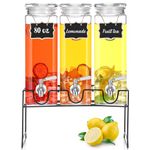 RimCereal 3 Pack 80 oz Tall Glass Drink Dispenser with Stand, Lid, Label and Stainless Steel Leakproof Spigot Beverage Dispenser Water Dispenser Clear Mason Jar for Party Fridge(Square)