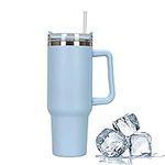 Somerway 1182ml Travel Mug 40oz Tumbler with Straw and Lid, Stainless Steel Double Wall Vacuum Insulated Coffee Mug for Hot and Cold Coffee, Travel Mug with Handle, Coffee Mug for On The Go Blue