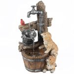 LuxenHome Resin Puppies and Water Pump Outdoor Patio Fountain