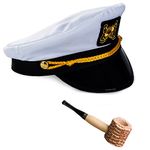 Tigerdoe Yacht Captain Hat with Corn Cob Pipe Captain & Sailor Costume