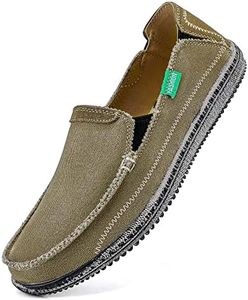 VILOCY Mens Slip on Deck Shoes Zero Drop Casual Canvas Loafer Vintage Flat Boat Shoes, Base Green, 10.5