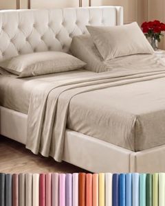 Split Head King Sheet Set – 4 Piece Flex Split Top King Sheets for Adjustable Beds - Fits 14” to 16" Mattress w/ Deep Pockets - Breathable & Cooling - Luxury Bedding and Wrinkle Free - Heathered Beige