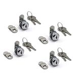 4Pack Cam Lock 5/8 Inch Tubular Cam Locks Keyed Alike with Chrome Finish for Vending Machine Truck Pickup Tool Box Mailbox ATM Replacement Lock