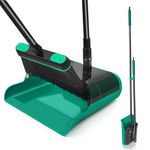 JEHONN Broom and Dust Pan, Upgraded Large Foldable Dustpan with Comb Teeth, 53.5 inches Long Handle Swivel Brush Indoor for Home Kitchen Lobby Floor Cleaning (Green)