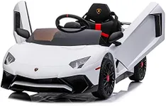 Kidzone Kids Electric Ride On 12V Licensed Lamborghini Aventador Battery Powered Sports Car Toy with 2 Speeds, Parent Control, Sound System, LED Headlights & Hydraulic Doors - White