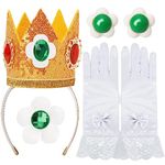 ICECUTE 4 PCS Princess Crown Accessories Kit,Incl. Flower Crown/Brooch/Earring/Glove,Dress Up Accessories for Women