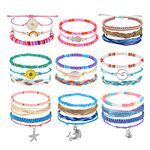 FIOROYAL 𝟑𝟎𝐏𝐜𝐬 Summer Bracelets for Women Teenage Girls Adjustable Rope String Bracelets Surfer Bracelet Handmade Shell Beaded Bracelets Colorful Boho Friendship Bracelet Preppy Bracelet Set