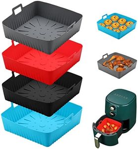 4Pcs 9 inch Air Fryer Silicone Liners,LYHOLKEER Square Liner for 6-9 QT Fryer,Reusable Large Insert Cover Easy Cleaning Oven Accessories Grey+Blue+Black+Red 9inch(6 to 9QT)