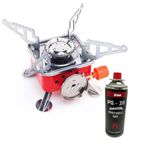 Portable Camping Gas Stove with Butane Gas Canister | Foldable Mini Outdoor Gas Burner with Adjustable Flame Control for Camping, Trekking, Hiking & Travel Cooking(Gas stove+1 Refill)