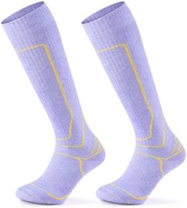Ski Socks Merino Wool 2 Pairs, Warm Winter Thermal Knee High Socks, Women Skiing Socks for Skiing Snowboarding Hiking Outdoor Sports