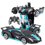 Remote Control Car Deformation Car, 1:18 Scale One Button Deformation to Robot, 2.4Ghz Remote Control 360° Rotation and One-Button Transform, Christmas Birthday Gifts for Boys Girls (Matte Blue)