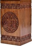 Tamanna crafts Rosewood Urn for Human Ashes - Tree of Life Wooden Box - Personalized Cremation Urn for Ashes Handcrafted Large Wooden Urn Box (M(9.5X5.5-'') 180CU), (AQA554)