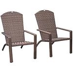 Outsunny 2 Pieces Adirondack Chair Patio Wicker Muskoka Chair, Outdoor PE Rattan Fire Pit Chair for Poolside, Balcony, Deck, Garden, Backyard, Dark Brown