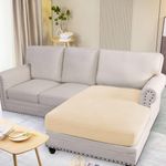 HOKIPO Super Stretch Individual Jacquard Chaise Cover Sectional Couch Covers for L Shaped Sofa, 1 Piece Chaise Cover, Beige (AR-5287-BGE)