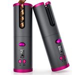 Fezax Wireless Auto Hair Curler with Adjustable Temperature and Timer, Automatic Cordless Curling Iron with LCD Display, Portable Rechargeable Rotating Fast Heating Hair Wand for style