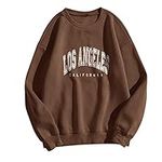 qazwsxedc Women's Oversized Sweatshirt Los Angeles California Crewneck Long Sleeve Casual Loose Pullover Tops for Teen Girls,Brown,Medium