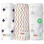 OYO BABY Muslin Cloth 100% Cotton Baby Swaddle for Babies | White Printed Muslin Wrap for New Born Baby | Pack of 3, Size – 100cm X 106cm, 0-1.5 Years Babies