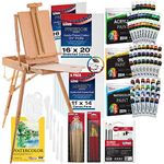US Art Supply 121-Piece Custom Artist Painting Kit with Coronado Sonoma Easel Deluxe All Paint Type Kit