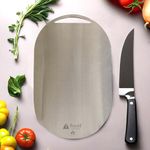 Rusabl Stainless Steel Chopping Board for Kitchen (Oval), BIS Certified, Anti-Rust, Non-Slip & Unbreakable Cutting Board for Slicing Fruits, Vegetables, Cutting & Mincing Meat, Kneading Dough