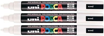 Posca PC-5M White Colour Paint Marker Pens 2.5mm Medium Bullet Tip Nib Writes On Any Surface Glass Metal Wood Plastic Fabric (Pack Of 3)