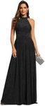 Ever-Pretty Prom Dress Halter Neck Pleated Glittery Formal Evening Dress with Empire Waist Black 18UK