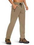 EKLENTSON Mens Lightweight Walking Trousers Quick Dry Hiking Work Travel Golf Stretch Pants with Zip Pockets Khaki,34