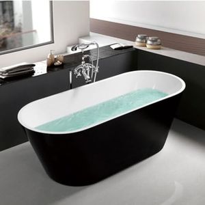 59" Acrylic Freestanding Bathtub, Advanced Black Contemporary Oval Stand Alone Soaking Tubs, Free Standing Tub with Chrome Overflow and Drain Hose Provide, cUPC Certified, Easy Installation