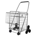 Helping Hand FQ39909 3-Wheel Stair Climbing Shopping Cart with 2nd Basket and Collapsible Shelf, Silver