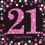 Amscan Pink Sparkling Celebration 21st Happy Birthday Lunch Napkins 16 Pieces