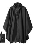 SaphiRose Hooded Rain Ponchos Outdoor Waterproof Raincoat Jacket for Adults with Zipper (Black)