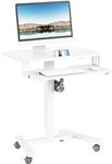 ERGOMAKER Mobile Standing Desk Pneumatic Adjustable Height 25.6 x 17.7 Inch Mobile Desk Adjustable Height On Wheels，Sit Stand up Desk Home Office Computer Desk, White + Dual