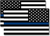 Magnet Me Up Thin Blue Line American Flag and Reversed Thin Blue Line American Flag Magnet Decal, 7x12 Inches, Opposing 2 Pack, Heavy Duty in Support of Police and Law Enforcement Officers