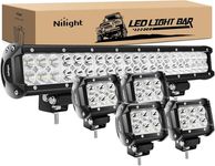 Nilight - ZH003 20Inch 126W Spot Flood Combo Led Light Bar 4PCS 4Inch 18W Spot LED Pods Fog Lights for Jeep Wrangler Boat Truck Tractor Trailer Off-Road, 2 Years Warranty