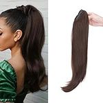 22" Ponytail Extension Long Curly Ponytail Hairpiece Clip in Claw Hair Extensions Natural Looking for Women Medium Brown