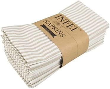 INFEI Soft Plain Striped Linen Cotton Dinner Cloth Napkins - Set of 12 (40 x 30 cm) - for Events & Home Use (Beige)