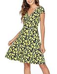 Beyove Women's Floral Dresses A Line Summer Knee-Length Summer Dress Jersey Dresses Floral Flower Dress Tailored Casual Leisure Dress Festive XL 42 Lemon