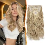 BARSDAR Clip in Hair Extensions - 16 Inch Wavy Blonde Clip in Hair Extensions for Women - 6PCs Thick Soft Synthetic Clip in Hairpieces Daily Party Halloween- Light Ash Blonde Mix