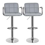 EUCO 2 pcs Bar Stool,Leather Kitchen Bar Stool Swivel Gas Lift Breakfast Bar Stool with Armrest and Chrome Footrest,Breakfast Bar/Counter/Kitchen Home Furniture