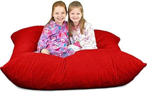 ULTIMATE SACK Bean Bag Floor Pillow, Oversize Bean Bag Pillow, Comfy Chair Bean Bag Couch Lounge Sofa Loveseat Furniture | Red Fur