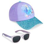 Disney Girls Sunglasses and Baseball Cap Set, Adjustable Sun Hat 100% UV Sunglasses - Girls Gifts (Purple)