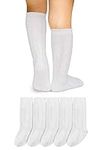 LA Active Baby Toddler Knee High Grip Socks - 5 Pairs - Non Slip/Skid Cable Knit (White, 4-6 Years)