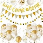 Welcome Home Decorations, Welcome Home Banners Balloons Set,Sand White Gold Welcome Home Balloon,Gold Welcome Home Banner,Pennant Flag Bunting,Round Garlands for Home Family Baby Showers Ramadan Party